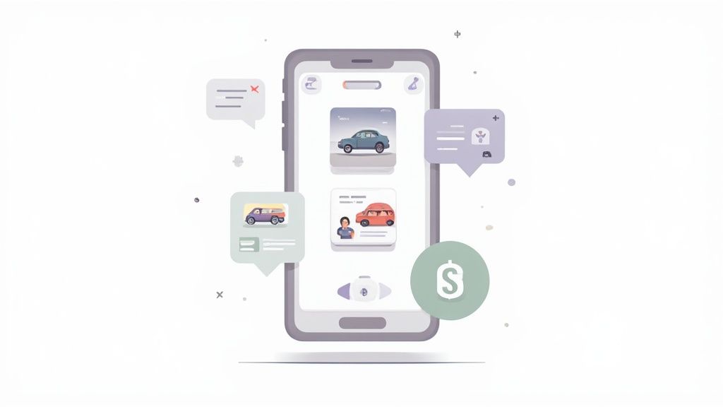 Illustration of various APIs connecting to a central app icon