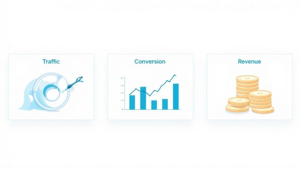 A dashboard showing key marketing metrics like ROI and conversion rate