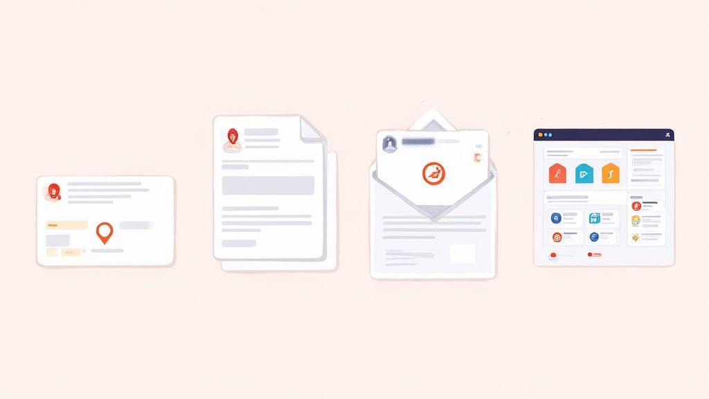 A dynamic dashboard showing CRM contacts and invoices, each enriched with a company logo.