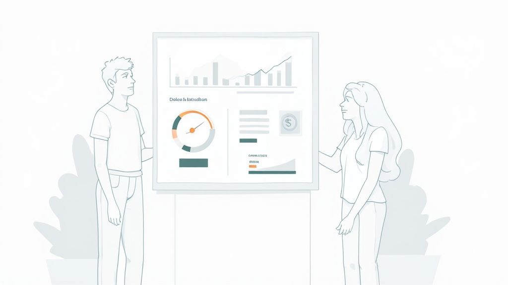 A dashboard showing key demand generation metrics like pipeline velocity and customer acquisition cost, with charts trending upwards.