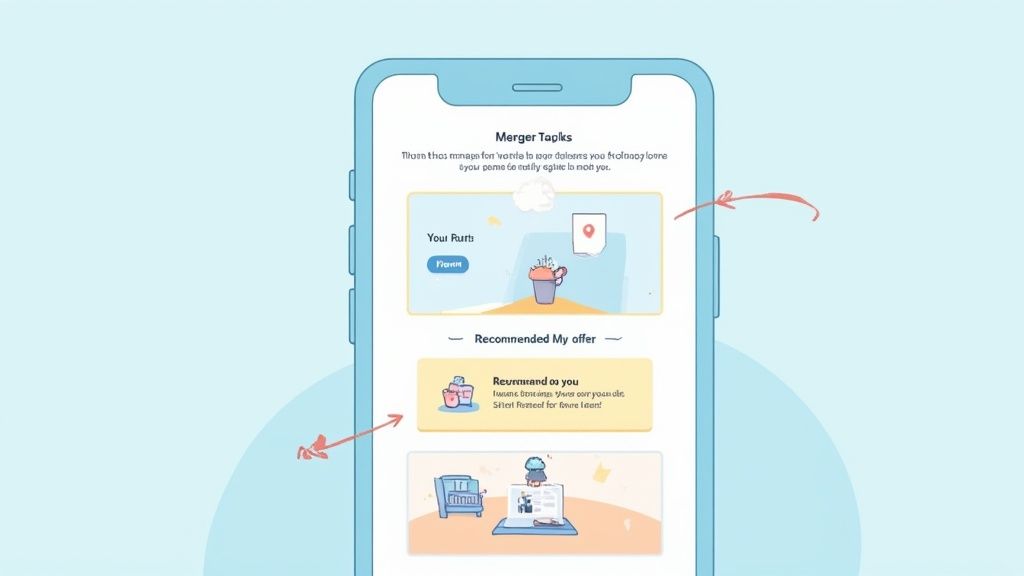 A designer works on an email template on a computer, with dynamic content blocks for different user segments visible.