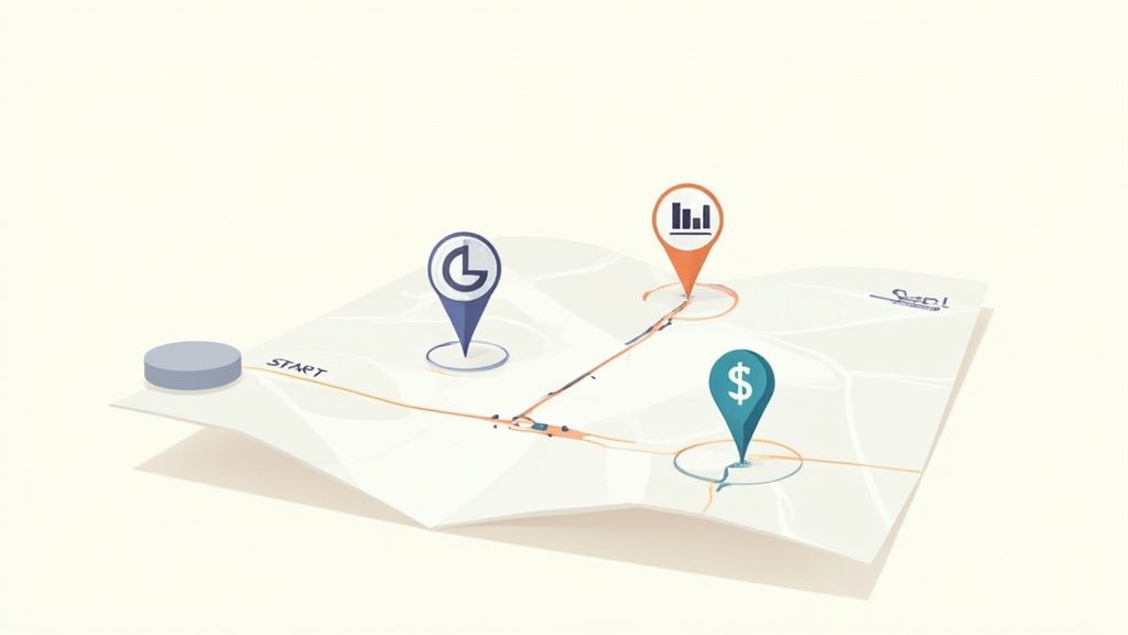 A professional analyzing marketing analytics dashboards on a computer screen, with charts and graphs visible.